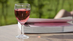 book and wine glass